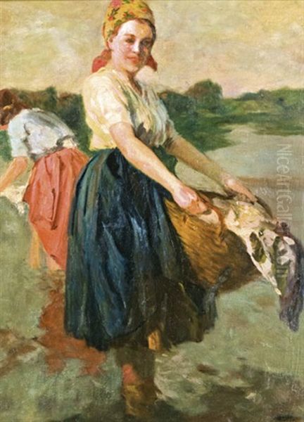 Leanyok Vizparton Oil Painting by Lajos (Louis) Jambor