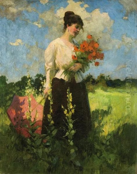 Holgy Pipacsokkal Oil Painting by Lajos (Louis) Jambor