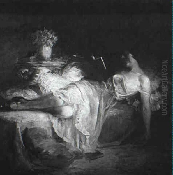 The Reading Hour/a Scene In Southhampton Oil Painting by Lajos (Louis) Jambor