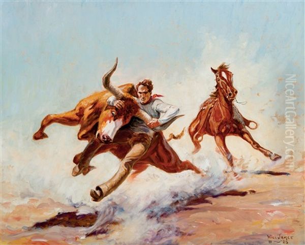 Bull Dogger Oil Painting by William R. (Will) James