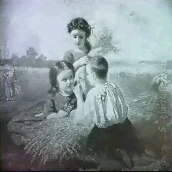 Children In A Cornfield Oil Painting by Diederik Franciscus Jamin