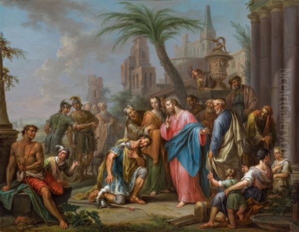 Christ And The Centurion Of Capernaum Oil Painting by Franz Christoph Janneck