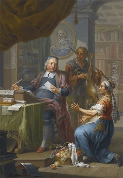 An Agent Collecting Taxes From A Hunter And A Farmer's Wife Oil Painting by Franz Christoph Janneck