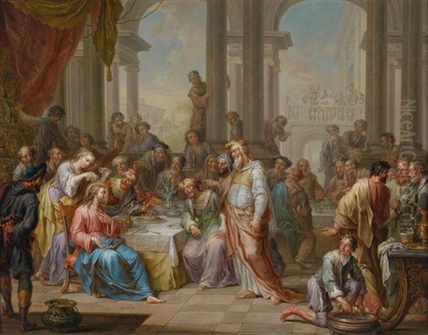 Das Gastmahl Im Hause Des Simon Oil Painting by Franz Christoph Janneck