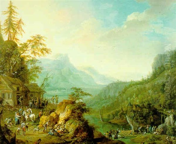 Gebirgige Landschaft Mit Reisenden Oil Painting by Frans Christoph Janneck
