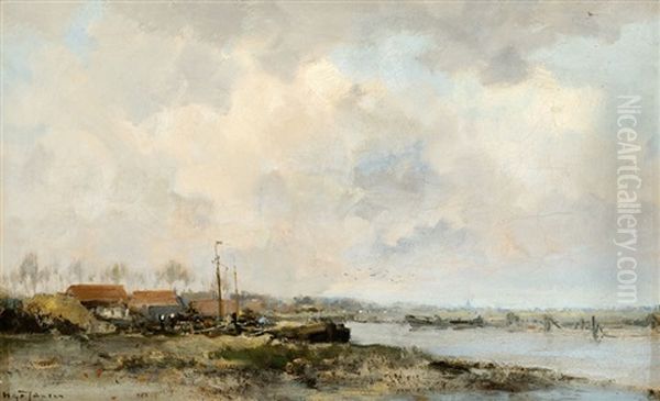 River Scene Oil Painting by Willem George Frederik Jansen