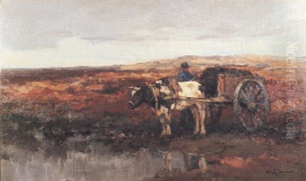 Figure With Horse And Cart Gathering Peat Oil Painting by Willem George Frederik Jansen