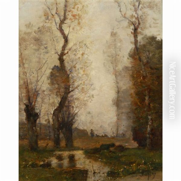 A Small Pond In A Forest Oil Painting by Louis Aime Japy