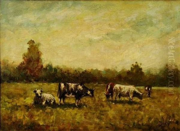 Troupeau De Vaches Dans La Prairie Oil Painting by Louis Aime Japy