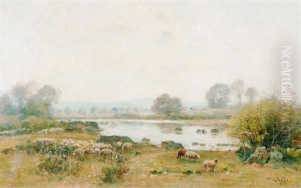 Landschaft Mit Schafherde Oil Painting by Louis Aime Japy