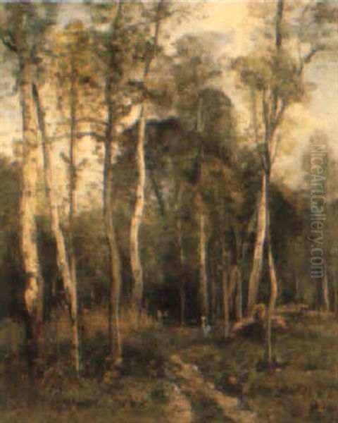Figures In A Forest Clearing Oil Painting by Louis-Aime Japy