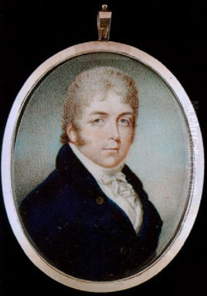 George Glascott Of Fruit Hill, Wearing Blue Coat, White Waistcoat, Stock And Cravat Oil Painting by Roger Jean