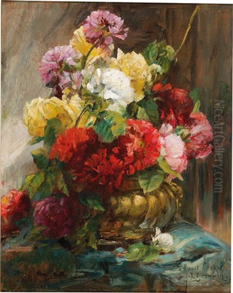 Bouquet Of Flowers In A Vase Oil Painting by Georges Jeannin