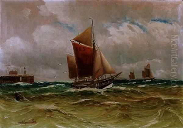 Auslaufender Kutter Vor Der Mole Oil Painting by Alfred Serenius Jensen