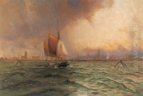 Auslaufender Ewer Vor Wismar Oil Painting by Alfred Serenius Jensen