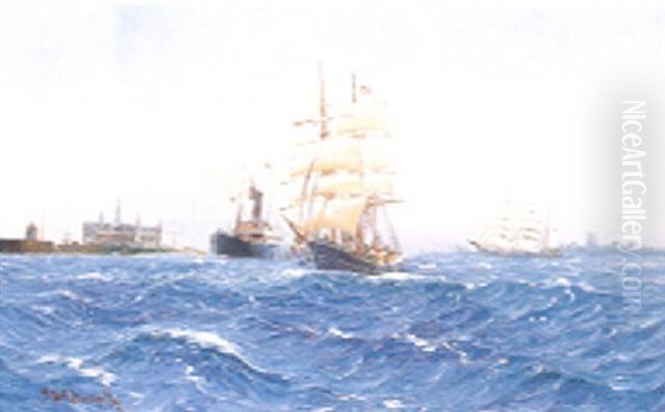 Marine Med Skibe I Oresund Ud For Kronborg Oil Painting by Alfred Serenius Jensen