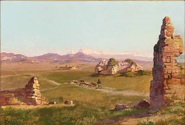 Ruiner Ved Mykene Oil Painting by Harald Jerichau