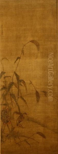 Quails Among Reeds Oil Painting by  Jiang Tingxi
