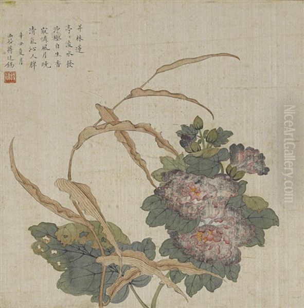 Two Paintings Of Flowers, 1721 Oil Painting by  Jiang Tingxi
