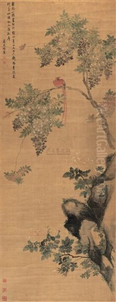 Birds And Flowers Oil Painting by  Jiang Tingxi