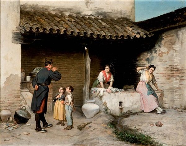 Escena Costumbrista: Lavanderas Y Soldado Oil Painting by Jose Jimenez y Aranda