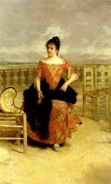 Awaiting A Visitor Oil Painting by Luis Jimenez Y Aranda