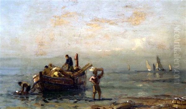 L'arrivee Des Pecheurs Oil Painting by Paul Jobert