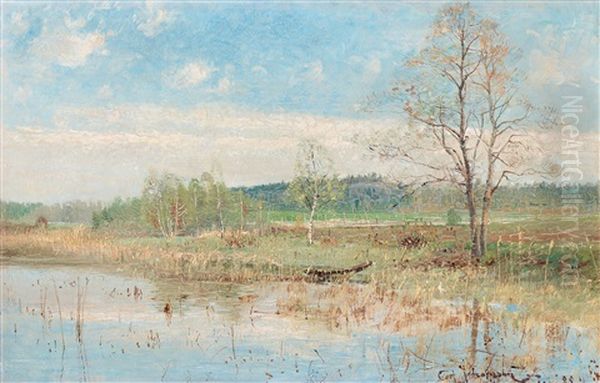 Varlandskap Oil Painting by Carl (August) Johansson