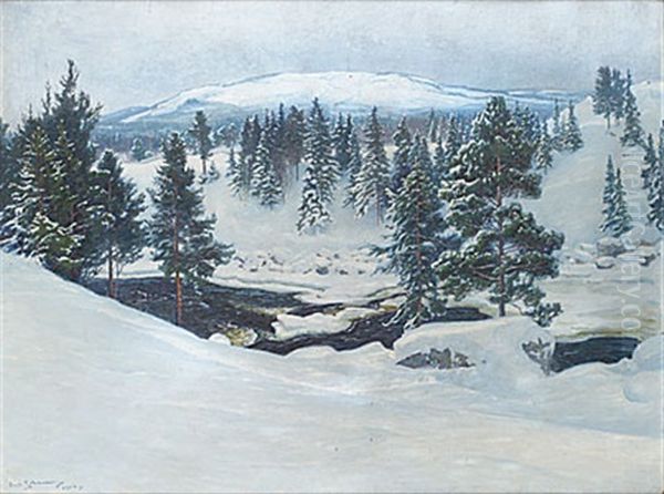 Vinterstamning Vid Ljungan Oil Painting by Carl (August) Johansson