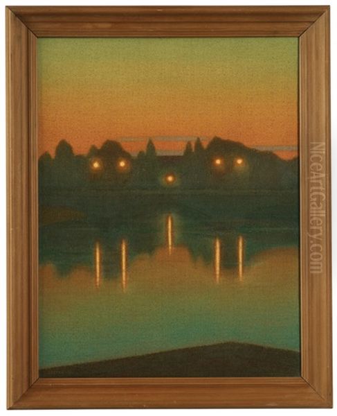 Nattljus Over Klaralven Oil Painting by Stefan Johansson