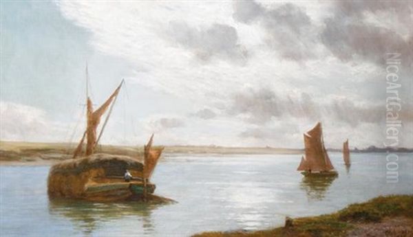 Boats On A River Oil Painting by Charles Edward Johnson
