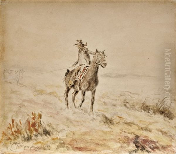 Lone Rancher On Horseback Oil Painting by Frank Tenney Johnson