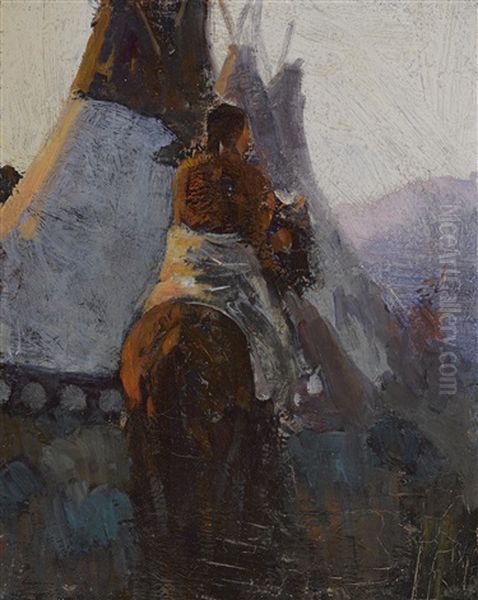 Mounted Indian Oil Painting by Frank Tenney Johnson