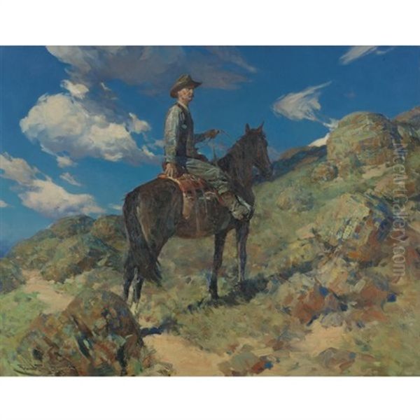 Range Boss Joe Ericson At The Swenson Land And Cattle Co., Inc. Oil Painting by Frank Tenney Johnson