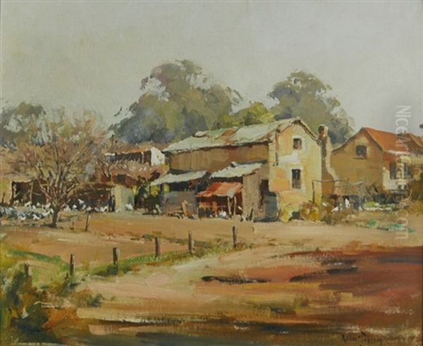 New England Farm Buildings Oil Painting by Robert Johnson
