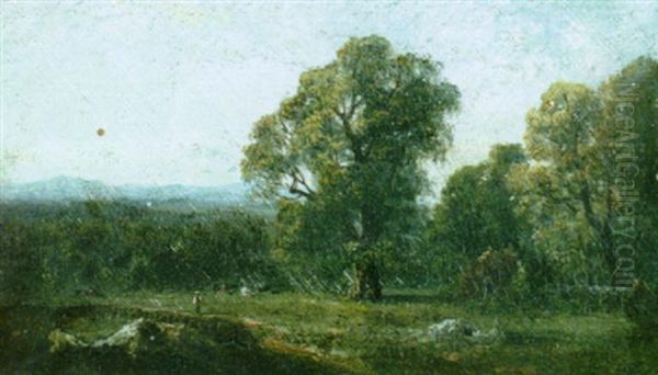 A Walk By The Riverside Oil Painting by David Johnson