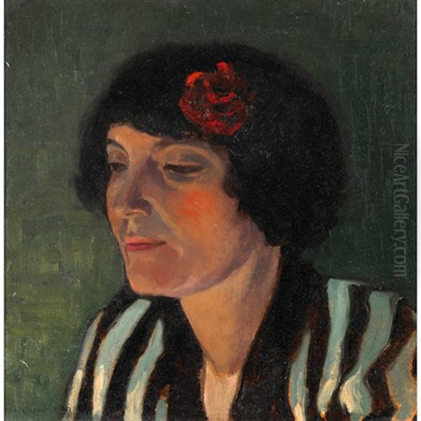 Florence With A Red Flower Oil Painting by Francis Hans Johnston