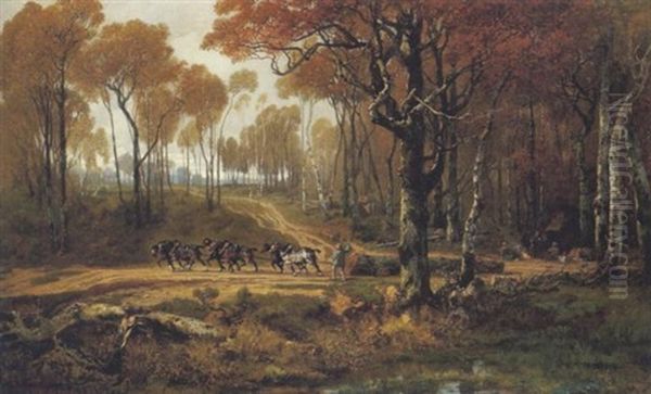 Holzfuhrwerk Im Wald Von Fontainebleau Oil Painting by Dominique-Adolphe Grenet de Joigny