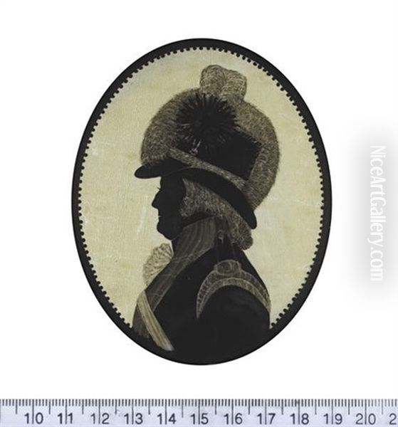 An Officer, Profile To The Left, Wearing Coat With Epaulette And Cross Belt, His Hat Covered With Fur And Dressed With A Plume And Cockade, Decorative... Oil Painting by William John Joliffe
