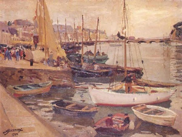 Depart De Peche Au Pouliguen Oil Painting by Lucien-Hector Jonas