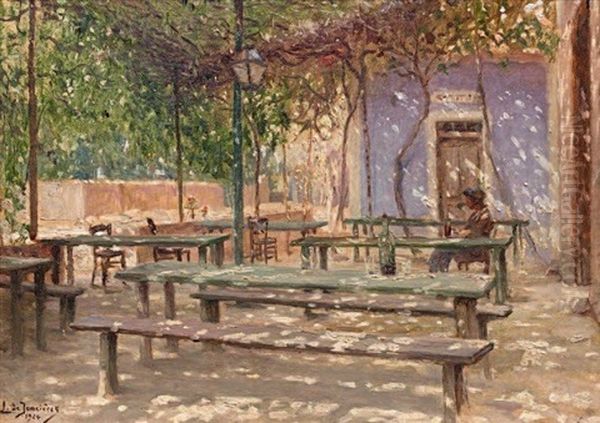 Buvette Sous Une Pergola Oil Painting by Leonce J. V. de Joncieres