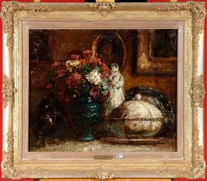 Nature Morte Aux Fleurs Et Aux Porcelaines