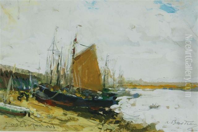 Boats Moored On The Bay Oil Painting by Alfred Bastien