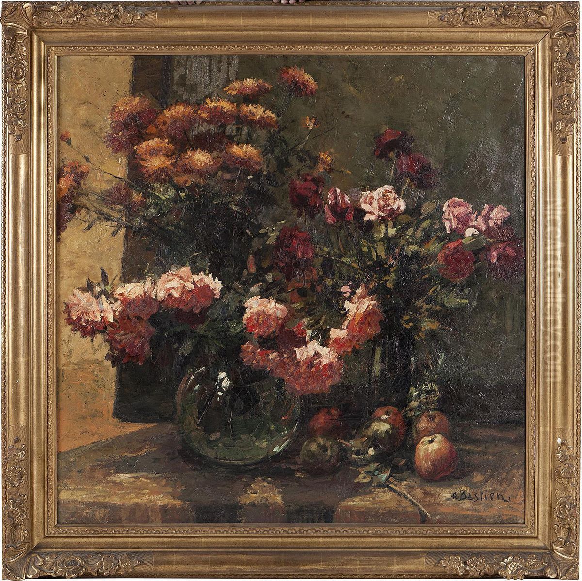 Pink Still Life Oil Painting by Alfred Bastien