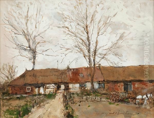 Farmstead Oil Painting by Alfred Bastien