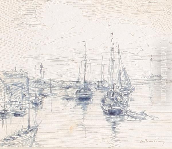 Boats At Harbour Oil Painting by Alfred Bastien