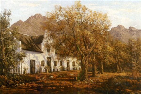 A Cape Homestead Amongst Oaks Oil Painting by Tinus de Jongh