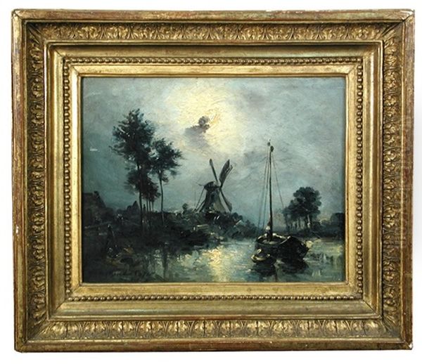 Moonlight Scene With A Windmill Oil Painting by Johan Barthold Jongkind