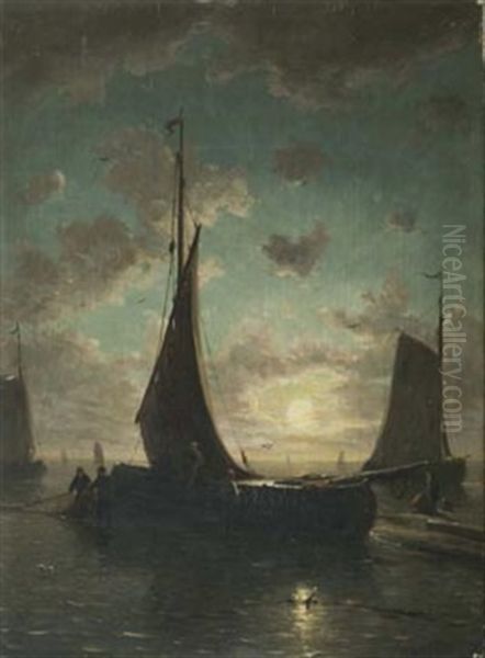 Moonlight View Oil Painting by Johan Barthold Jongkind
