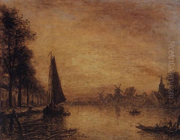 Canal Et Moulins Oil Painting by Johan Barthold Jongkind